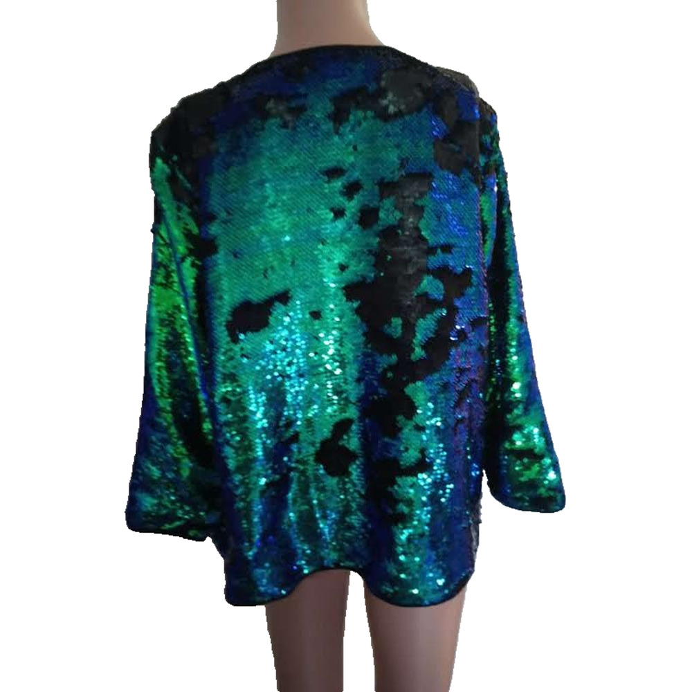 Stella Green Blue Sequin Open Front Jacket Size L W011 - Picture 2 of 9